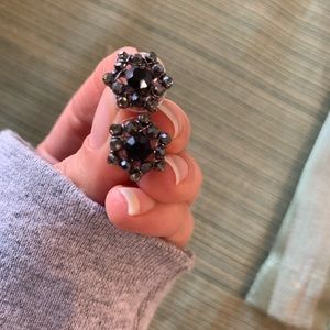 Express Black Beaded Flower Stud Earrings